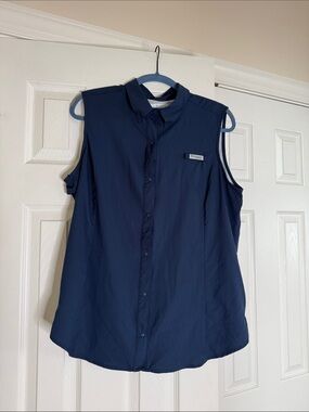 Columbia PFG Navy Sleeveless Button-Up Outdoor Shirt vest size xl